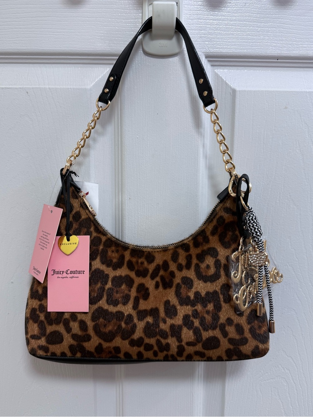 NWT Juicy Couture Top Players Leopard Print Shoulder Hobo with Charms